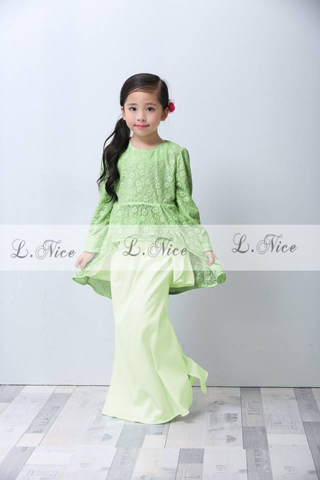 Elegance Peplum Lace Kurung (LNICE) SIZE 2 3 4 5 10Y Lacegreen 2
